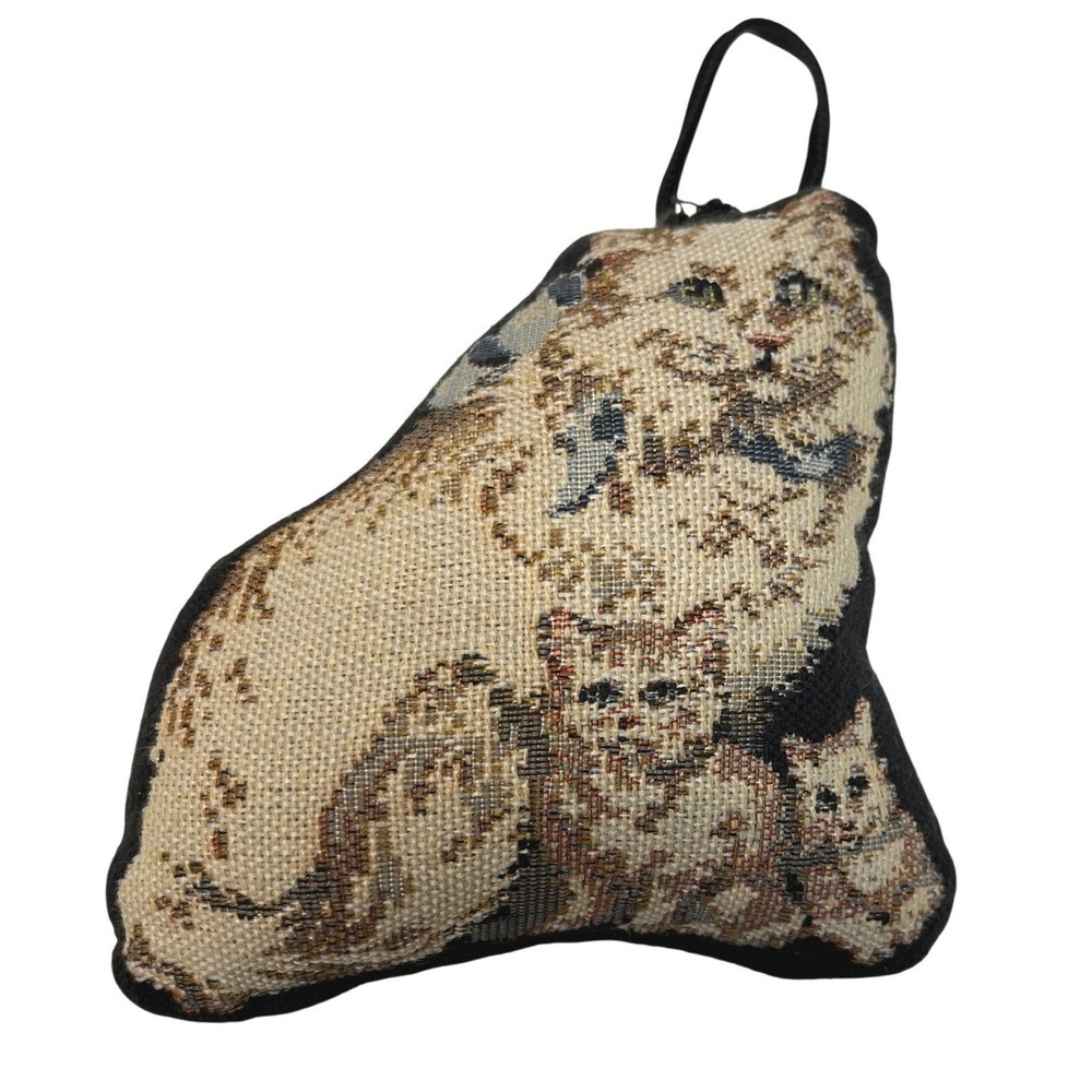Vintage Tapestry Needle Point Plush Cat Kittens Home Decor